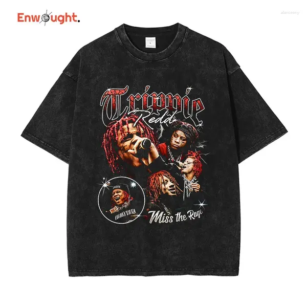 Мужские футболки Trippie Red Shirt Rapper Singer Big 14 Vintage Washed Old School Style Tops Tees Hip Hop с коротким рукавом Мужская футболка большого размера