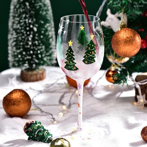 Şarap Gözlükleri Yaratıcı Noel Yüksek Ayak Kırmızı Kupa Yapay El Boyalı Kristal Cam