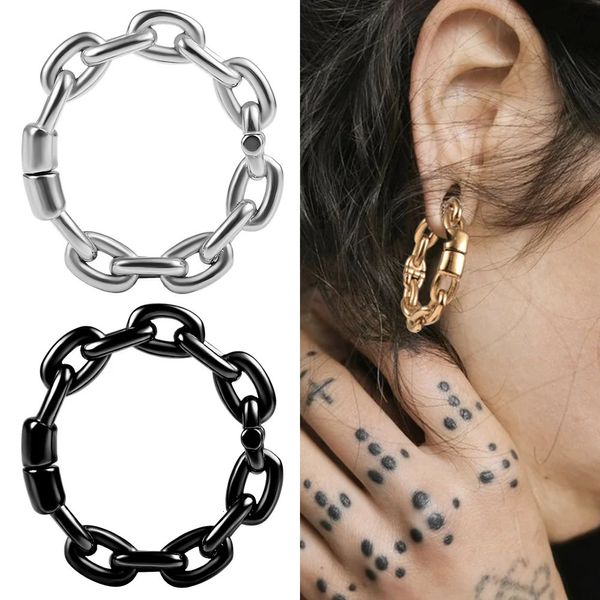 Vanku 2 peças moda anel de aço inoxidável corrente pesos de orelha cabides plugues expansor piercing brincos joias corporais 240130