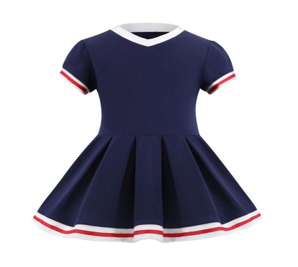 Vendita al dettaglio di neonate Colletto blu scuro colorcollegiate abito da principessa abiti causali bambini moda Designer Abbigliamento Bambini bo8908941