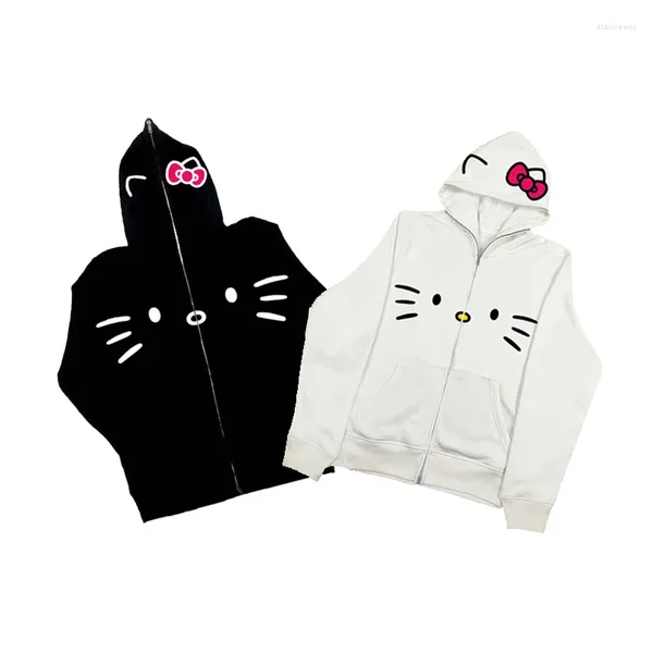 Kadın Hoodies y2k Zip Up Hoodie Kadınlar Harajuku Kawaii Giysileri Moda Retro Baskı Hip Hop Büyük Boy