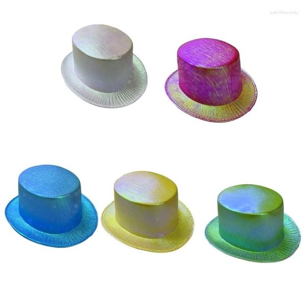 Berets Shimmering Flat Top Hat Fedora para Adulto Moda Panamá Magician Cap Stage Props Chapéus Cosplay Costume Party