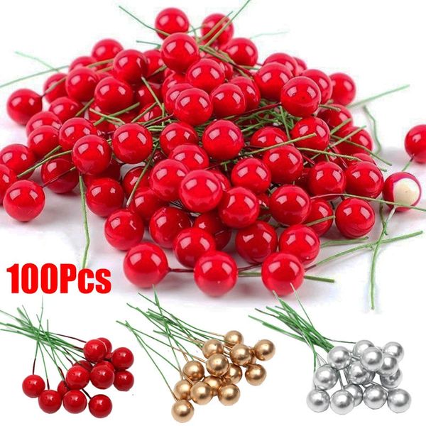 Weihnachtsdekoration, künstliche Beere, rotes Gold, Kirschstaubblatt, Mini-Kunstbeeren, Blumen, Perlenperlen für DIY-Party-Bastelarbeiten 240131