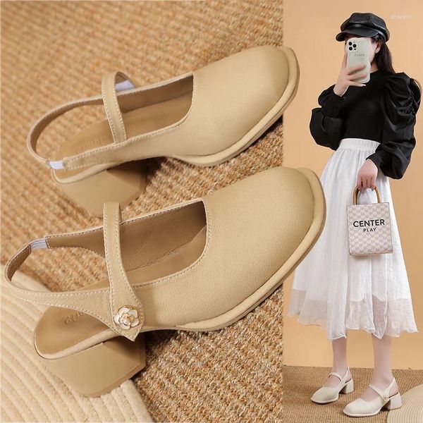 Scarpe eleganti 2024 Estate colore puro moda festa antiscivolo vintage stile coreano ufficio signora casual tacchi eleganti