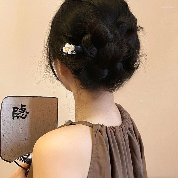 Grampos de cabelo brilhando U estilo chinês flor de madeira hairpin para mulheres acessório de moda