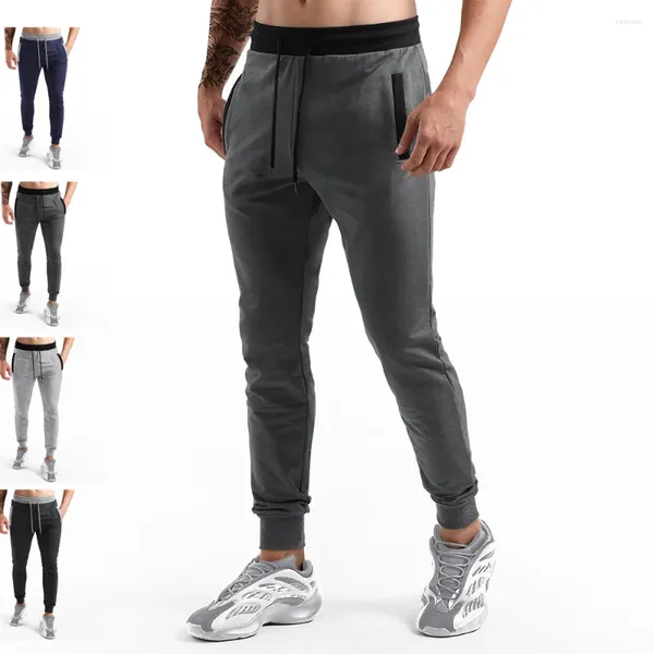 Calças masculinas de algodão calças esportivas longas ginásio sweatpants corredores casuais respirável cinza treinamento treino fitness masculino correndo magro