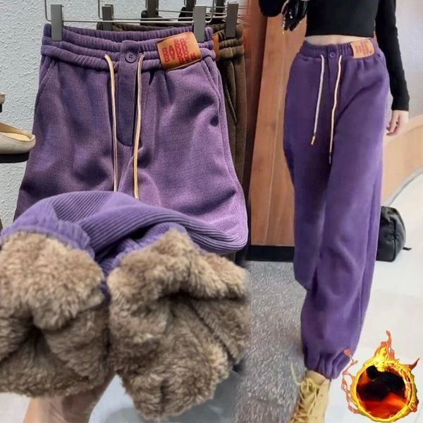 Kadınlar Kıkırdak Taş Lambwool Stturoy Pantolon Açık Sıcak Polar Dizili Jogging Harem Pantolon Kış Nedensel Moda Kore Peluş Swearpant 240129