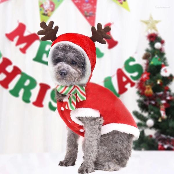 Abbigliamento per cani Divertenti costumi per gatti per Natale Babbo Natale Collare per cosplay Mantello Accessori per copricapo di alce carino Decorazioni per oggetti di scena