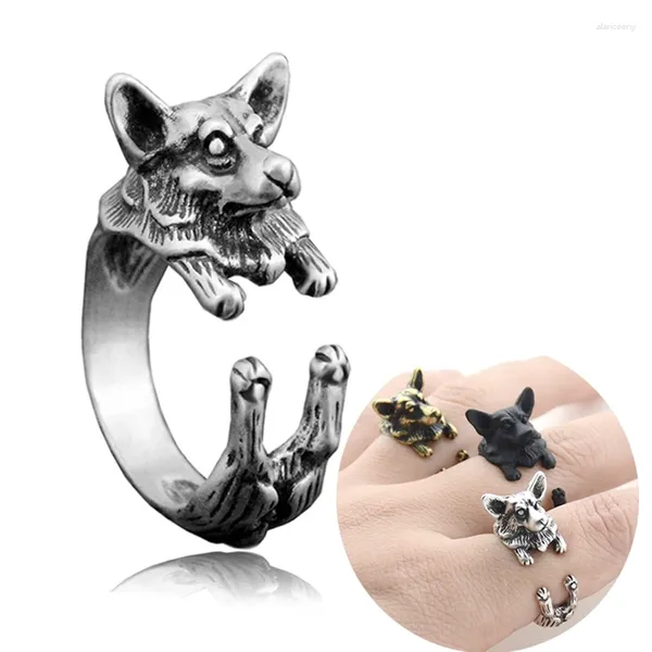 Küme halkaları vintage corgi anillos hayvanlar alyans boho retro İngilizce köpek anel feminino çift kadın erkekler mücevher yıldönümü