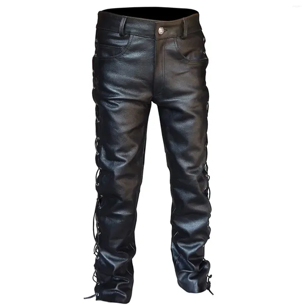 Calças masculinas PU Couro Masculino Longo Vintage Estilo Gótico Slim Inverno Outono Punk SteamPunk Casual Roupas Pirata