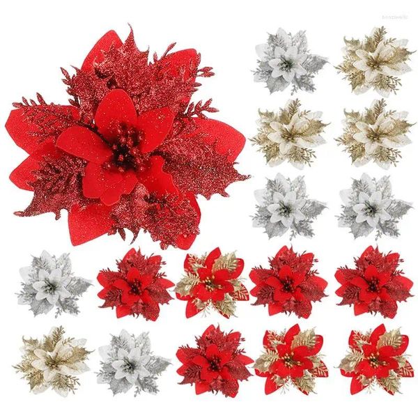 Flores decorativas 24 peças enfeites de natal falsos, suprimentos de decoração de árvore, buquê de simulação de pó de cebola