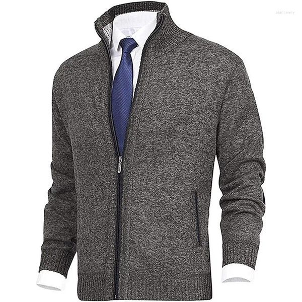 Maglioni da uomo Cappotto invernale in maglione lavorato a maglia spesso bianco sporco Cardigan a maniche lunghe in pile Zip intera Maschile causale Taglie forti Abbigliamento per l'autunno