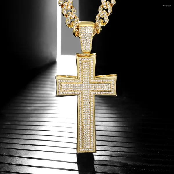 Colares Pingente Bling Cross com 4mm Corda Cadeia Colar Moda Charme Único Na Moda Hip Hop Jóias Presente Para Homens e Mulheres