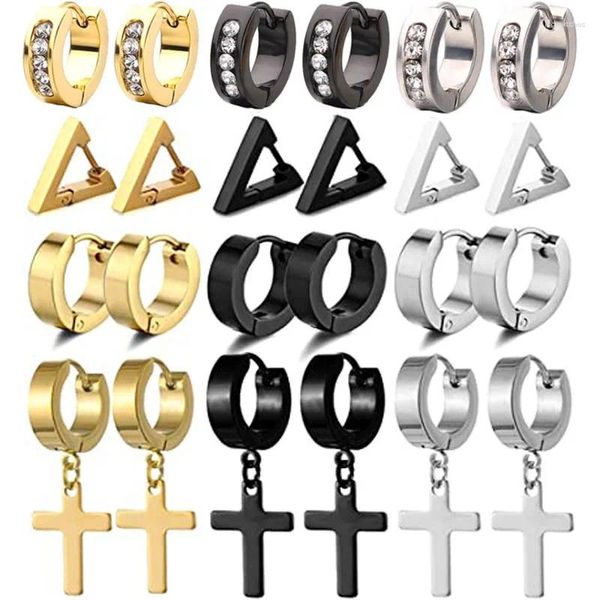 Ohrstecker WKOUD 12 Paar Herren Schwarz Edelstahl Ring Ohrring Set Herren Damen Schmuck Huggie Ohrpiercing