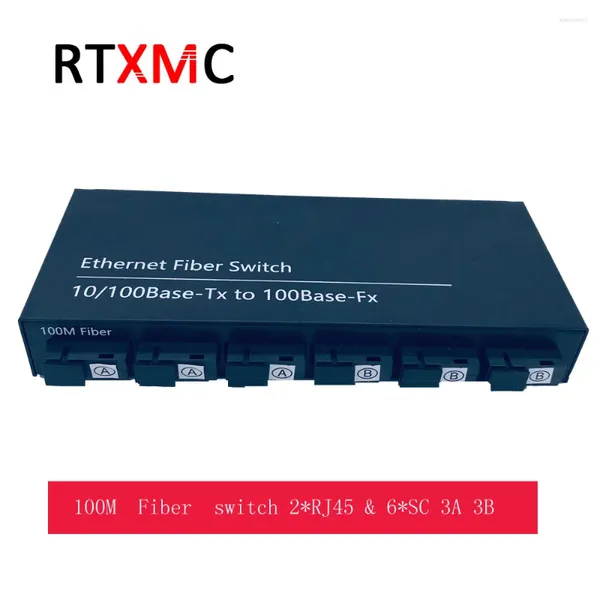 Оптоволоконное оборудование 10/100M Fast Ethernet Switch Convert 25KM Оптический медиаконвертер Одномодовый 2 порта RJ45 6 SC 3A3B