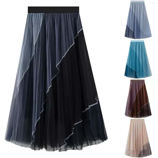 Юбки женские, фатиновые, 2024, модная сетчатая юбка-пачка с эластичной резинкой на талии, элегантная женская плиссированная трапециевидная юбка Faldas Mujer