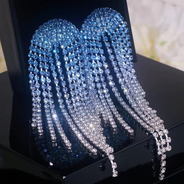 Brincos pendurados luxo brilhante strass cristal longo borla gota para mulheres grandes brincos pendurados joias de casamento nupcial