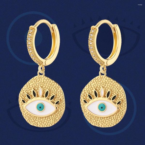 Висячие серьги, модные женские цирконовые обручи с голубыми глазами, милые уникальные ювелирные изделия золотого цвета с кристаллами для вечеринок