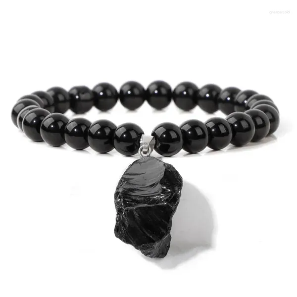 Strand preto obsidiana pedra natural pulseira irregular ametistas cruas rosa quartzo contas pingente pulseiras para mulheres homens jóias de energia