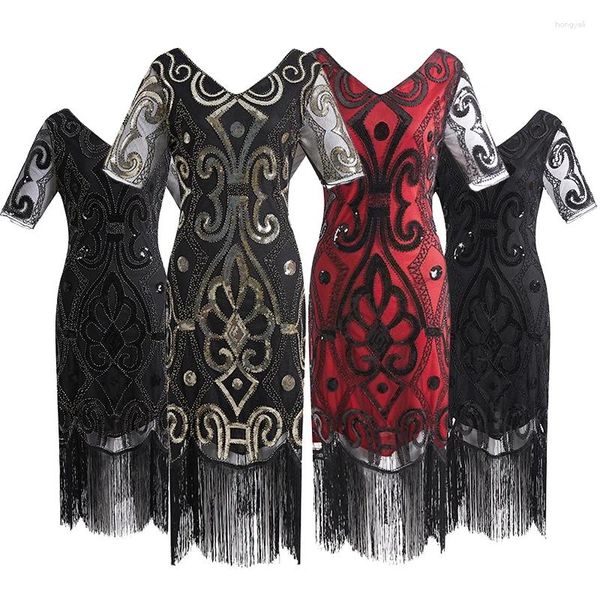 Vestidos casuais 2024 mulheres vestido de festa robe femme 1920s grande gatsby flapper lantejoulas franja midi vestido primavera verão arte deco retro