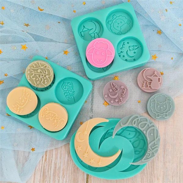 Moldes de cozimento Mubarak Ramadan Molde de Silicone Lua Ovelhas Texto Árabe Muçulmano Eid Biscoitos de Chocolate Fondant Bolo Sobremesa Decoração Ferramentas