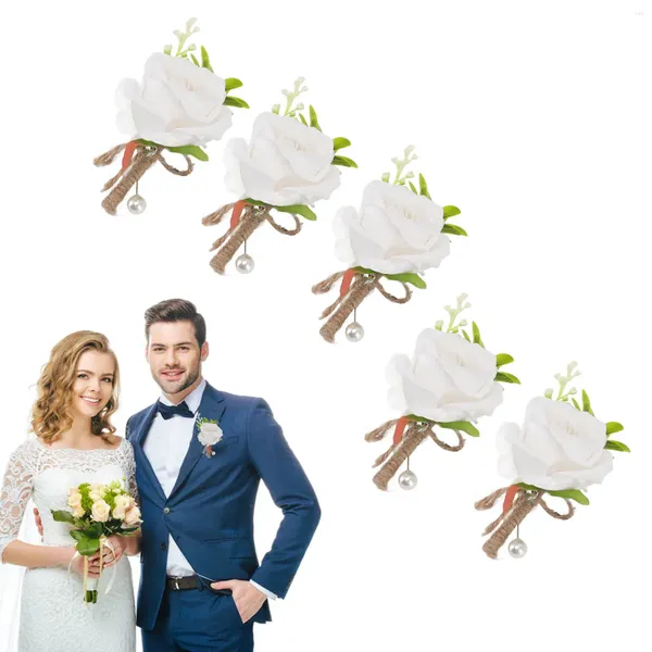 Flores decorativas 5pcs casamento boutonniere pino fixo plástico flor artificial corpete para noiva e noivo