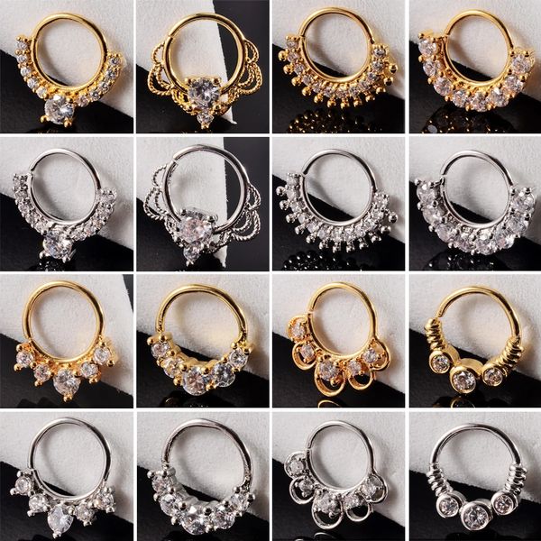 16 pçs cz nariz argola narina anel dobrável zircão cartilagem tragus daith brincos septo clicker helix concha rook piercing jóias 240130