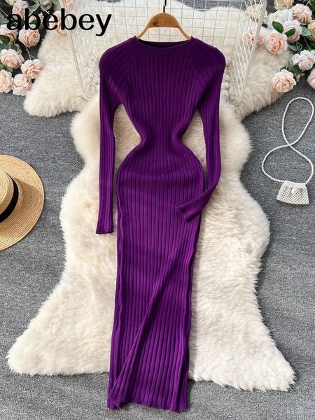 Mulheres outono vestido de malha o pescoço sexy magro elástico oversized básico bodycon vestido longo inverno malha quente camisola vestidos 240122