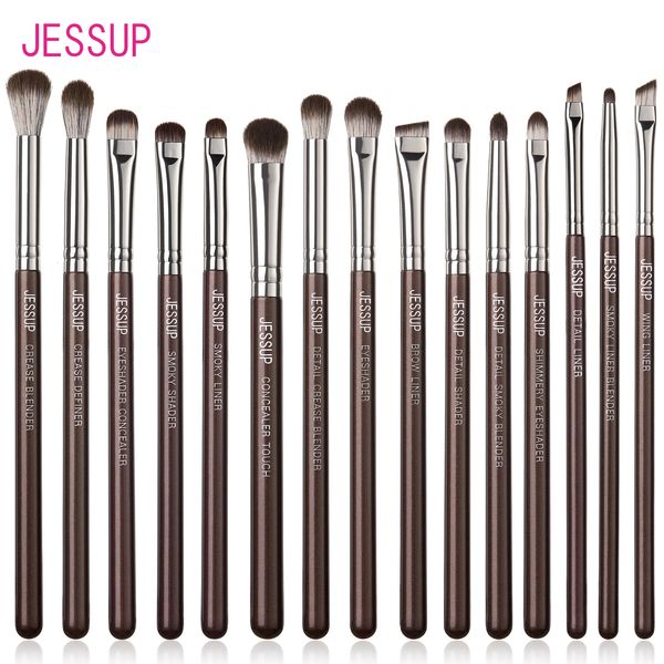 Jessup Eye Makeup Brushes Set Professional 15pcs Pincéis de sombra Vegan Concealer Sobrancelha Liner Blending Brush BrownT499 240118