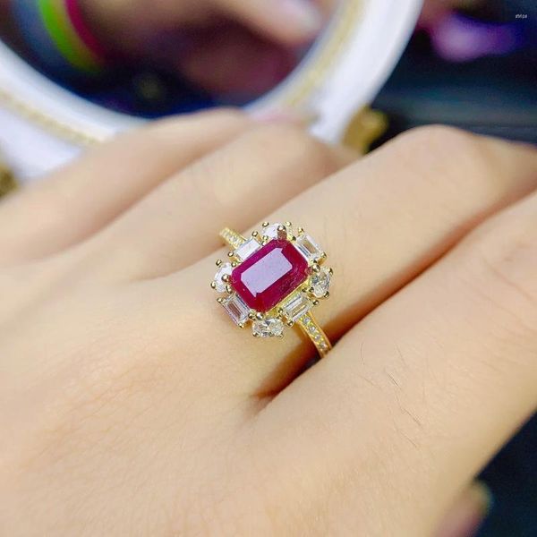 Anelli a grappolo in argento sterling 925 con rubino birmano semplice colore generoso bellissimo anello da donna gioielli di lusso regalo di Natale
