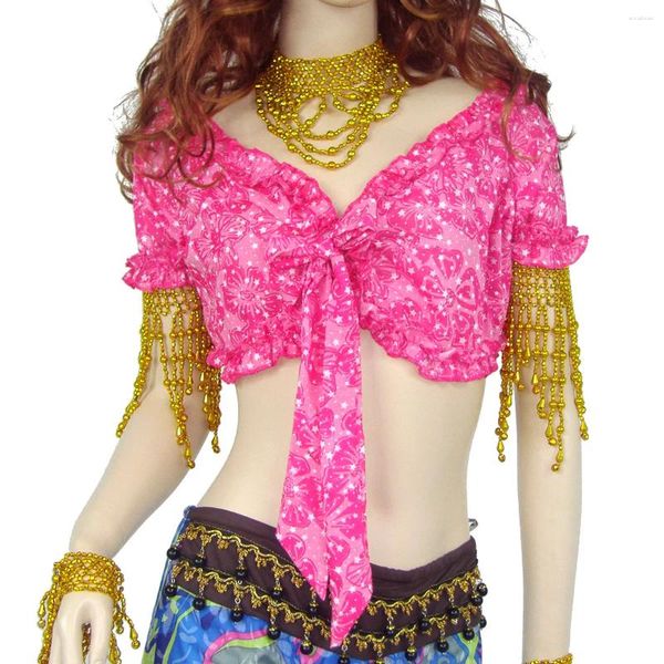 Stage Wear Atacado Hight Quality Mulheres Meninas Prática Traje Ruffled Linen Gingham Belly Dance Top