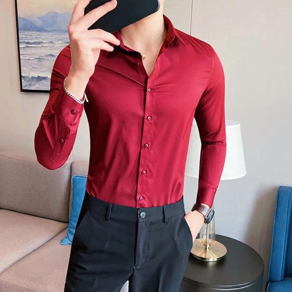 Camisas masculinas elegantes negócios casuais slim fit tops outono botão para baixo m 3xl múltiplas cores