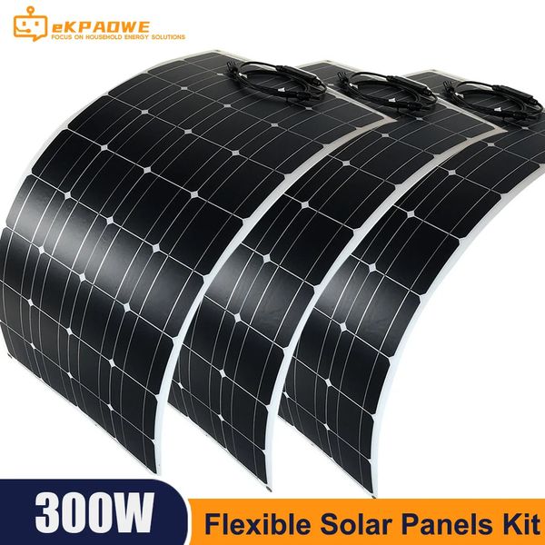 18v 300w kit de painel solar carga para bateria 12v portátil células flexíveis carregador acampamento carro rv telefone móvel 240131