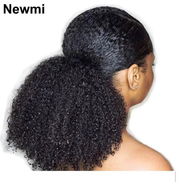 Capelli umani afro crespi ricci coda di cavallo per donne nere avvolgenti 3C 4A HairPieces 240130