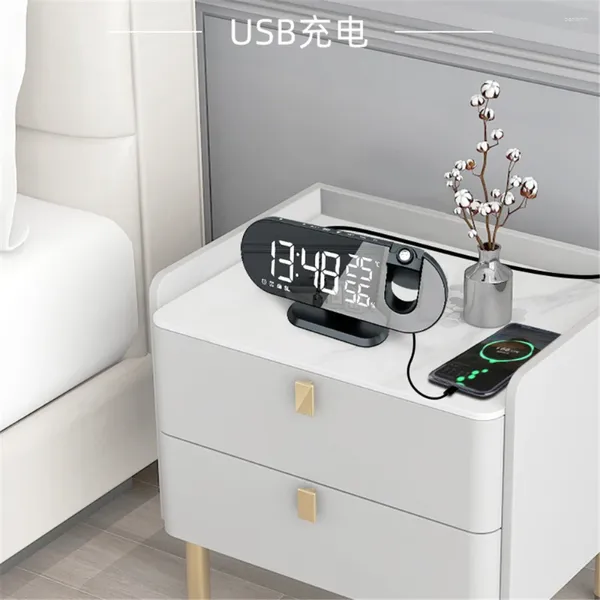 Relógios de mesa LED Música Despertador Rádio de cabeceira Digital Time Snooze Home Decor Wake Up Smart