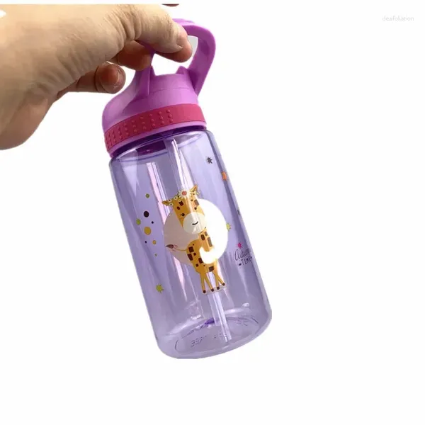 Garrafas de água para crianças, garrafa com canudo, sem bpa, chaleira para beber, 480ml, copo escolar portátil de plástico saudável, transparente