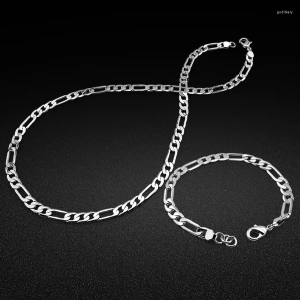 Correntes conjunto de jóias 925 colar de prata esterlina pulseira 6mm figaro cadeia para homens mulheres terno moda adolescente meninos presente de aniversário