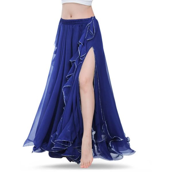 Königsblaue Bauchtanzröcke, orientalischer Bauchtanz-Kostümrock mit doppelten hohen Schlitzen für Frauen, Rock für Bauchtanz ohne Gürtel 240202