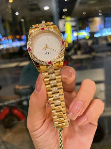 Роскошные женские часы, 31 мм, сверло, сверло, кольцо, прецизионные прочные кварцевые часы AAA