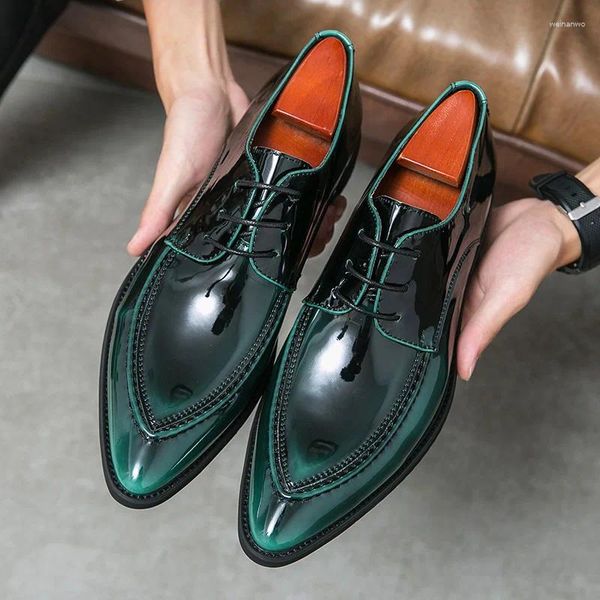 Модельные туфли, роскошные деловые формальные черные, зеленые мужские туфли на шнуровке, свадебные кожаные оксфорды с острым носком, офисная мужская обувь