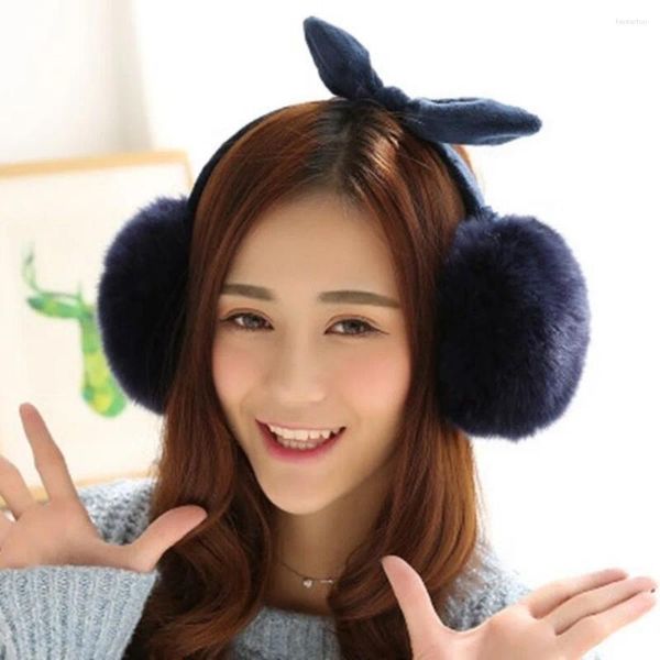 Berets arco de pelúcia orelha mais quente moda macio cor sólida dobrável earflap capa ear-muffs quentes earmuffs feminino