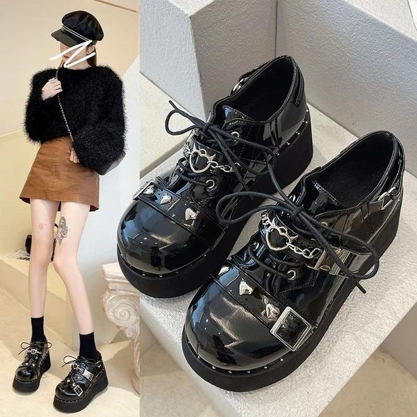 Sapatos de vestido estilo punk mulher plataforma salto metal rebite escuro bat moda na moda mulheres bombas cunha fundo borgonha estudante escola