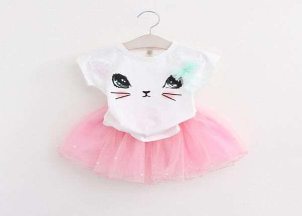 Sommer Mädchen Kleidung Sets Kind Kleidung Cartoon Katze Kinder Kleinkind Tops T-shirts Tutu Rock Casual Dress1984954