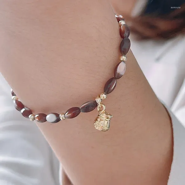 Braccialetti con ciondoli Bracciale in melade color caffè per donna con ciondolo a cuore fortunato con perline di conchiglia da uomo in lega di rame gioielli casual