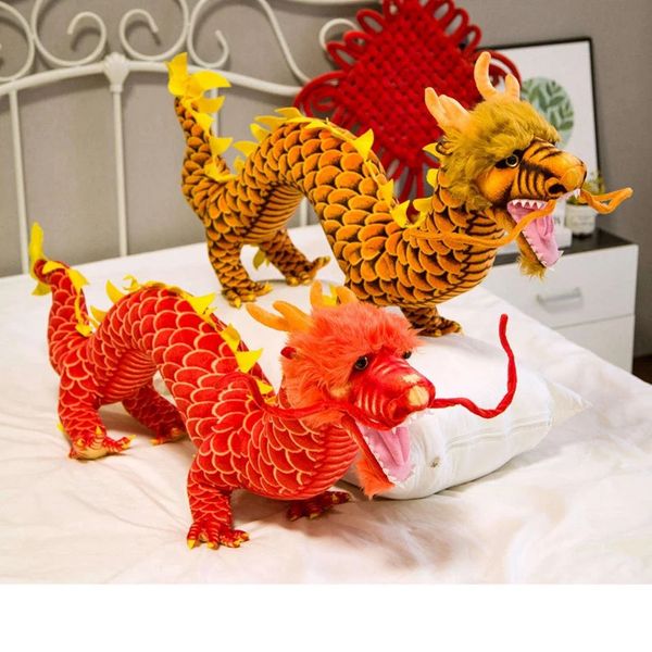 80 cm Hochwertiges Chinesisches Drachenplüschtier Weiches Stofftier Rot/Gelb Drachenpuppe Maskottchen Spielzeug Jahr Geschenk Kinder Geschenk 240123