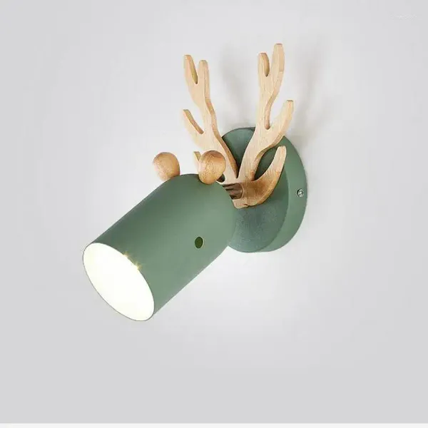 Lampada da parete Decor Camera dei bambini E27 Legno per camera da letto Corno nordico Luce Corridoio Balcone Sconce Casa Comodino