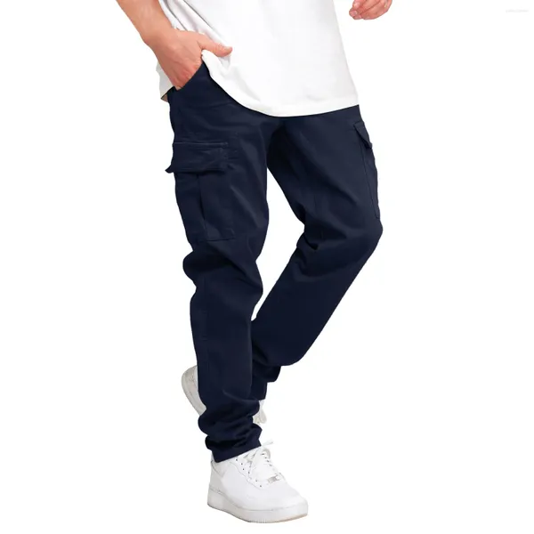 Calças masculinas mens casual cintura esportes chapéu multi tecido bolso pé corda rua carga trabalho sweatpants bolsos s
