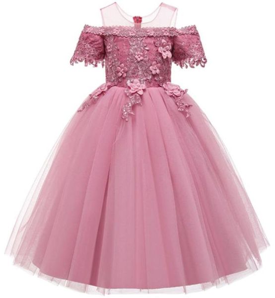 Abito da bambina senza maniche in pizzo Abito lungo per bambini medi e grandi Abito da sposa con schiena rugiada Abiti da ballo per adolescenti 514 anni8147533