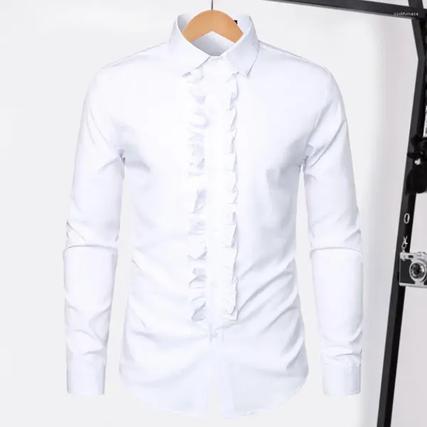 Camisas de vestido masculino estilo vitoriano camisa retro medieval real com plissado retalhos lapela colarinho manga longa slim fit