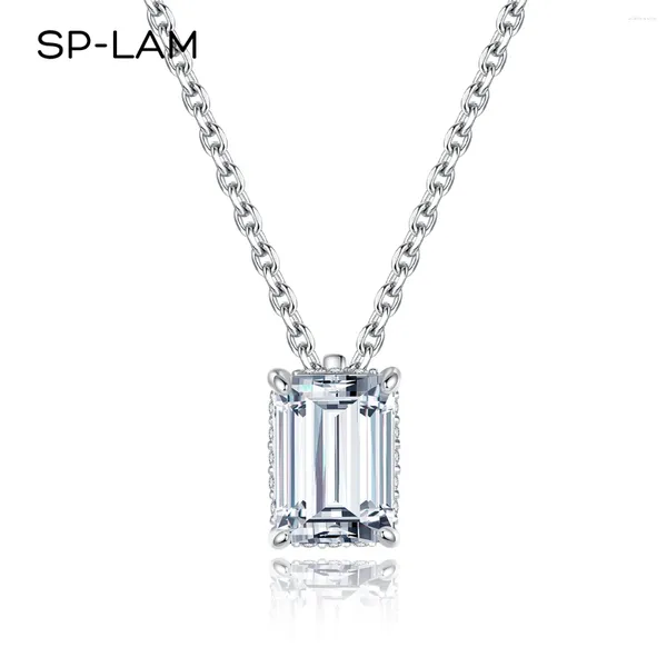 Pingentes jóias 925 moissanite pingente esmeralda corte 1ct d criado diamante gemstone colares para mulheres autêntica jóias de prata esterlina